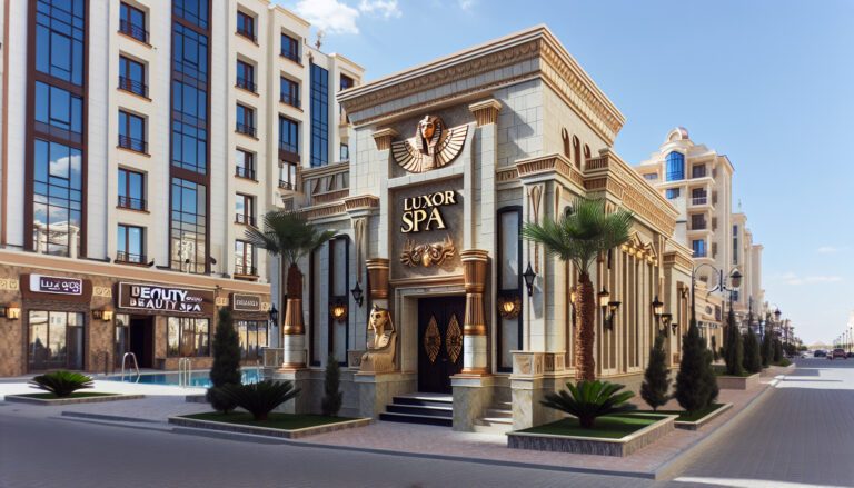 Egyptian-themed Luxor Spa building on modern street