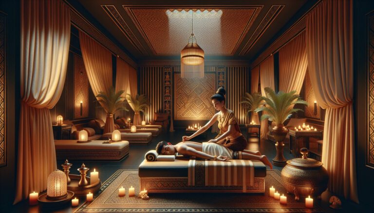 Candlelit spa room with traditional massage treatment
