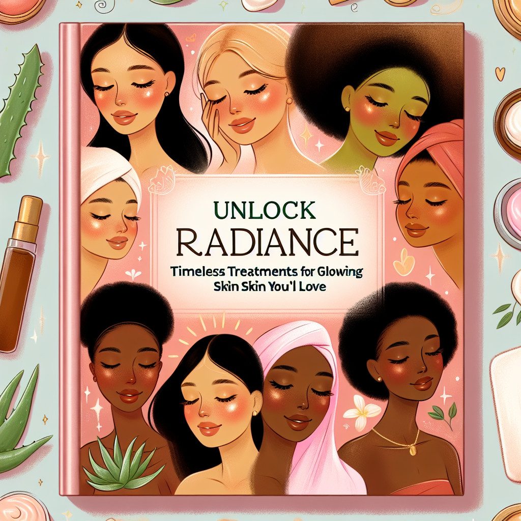 Illustrated diverse women promoting glowing skincare treatments book