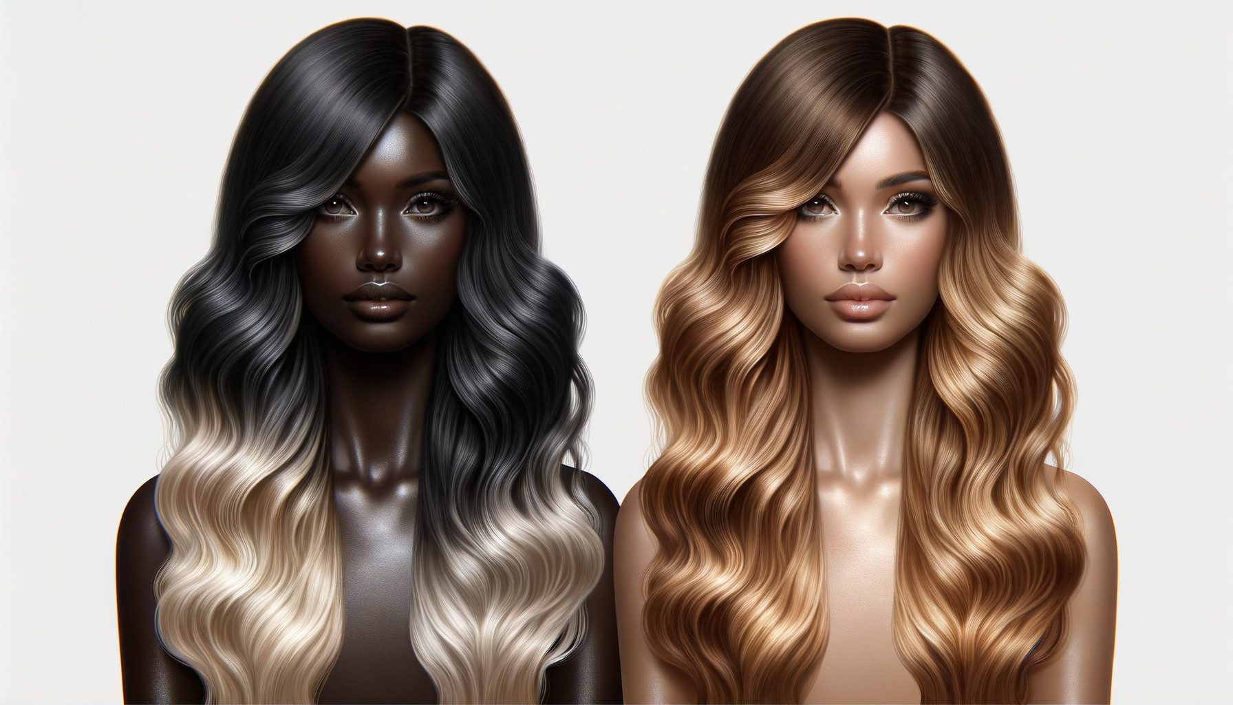 Two women with long wavy ombre hairstyles