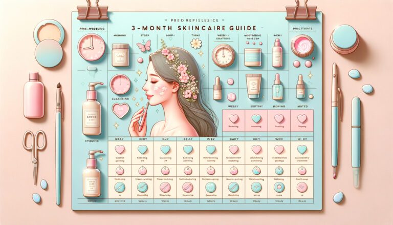 Pastel illustrated three-month skincare routine guide chart