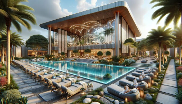 Luxury modern villa with pool and palm trees