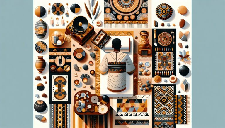 Stylised African-inspired art collage with resting figure