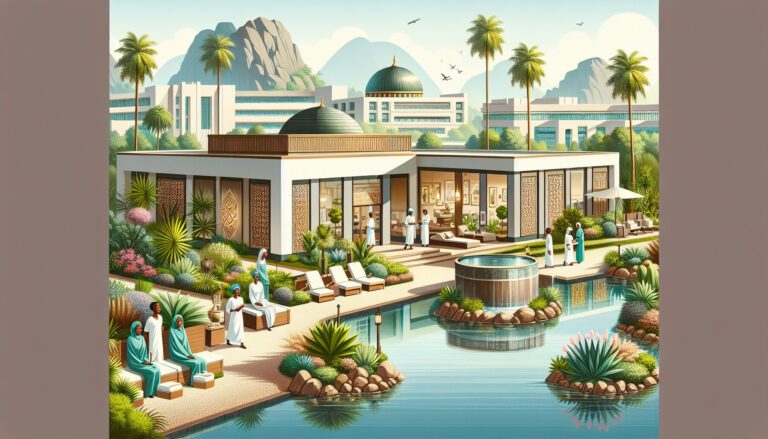 Modern villa with pool, palm trees and mountains