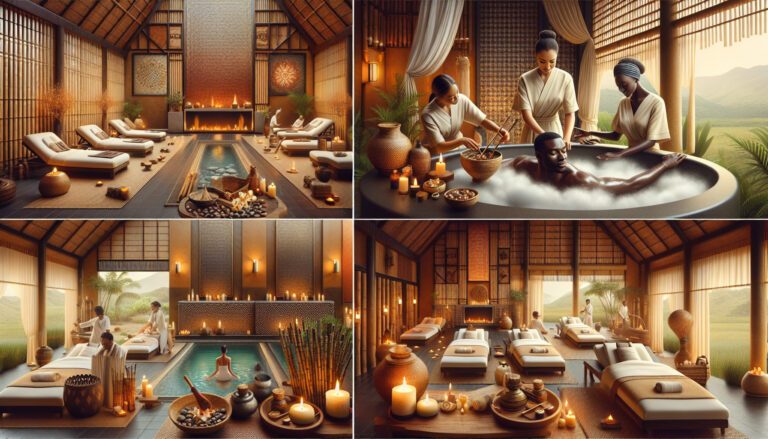 Luxury spa interior with massages, candles and pool