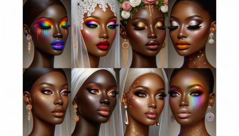 Eight glamorous portraits with vibrant, artistic makeup looks