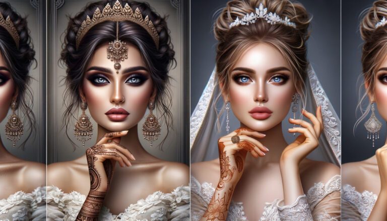 Indian and Western brides in ornate wedding attire