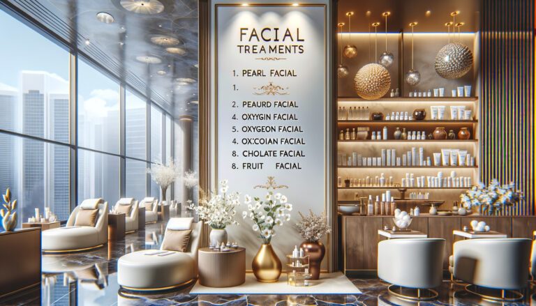 Luxury beauty salon interior with facial treatments menu