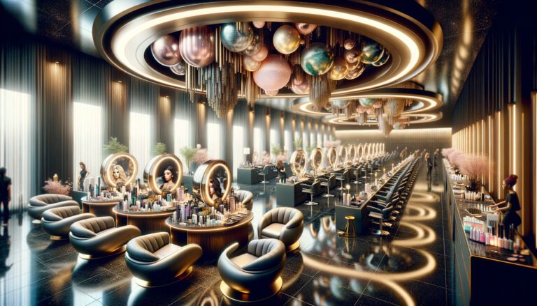 Luxurious modern beauty salon with illuminated mirrors and chairs