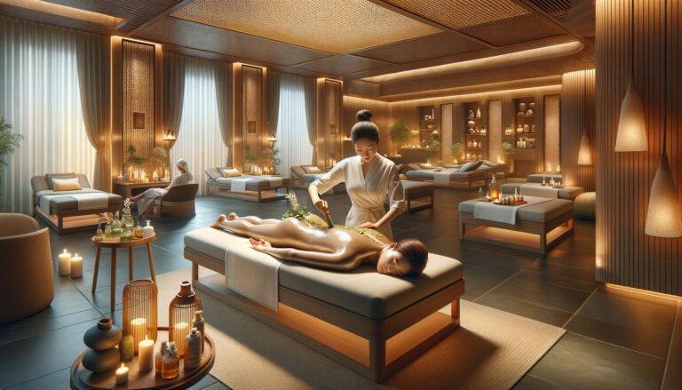 Luxury spa therapist giving relaxing body treatment