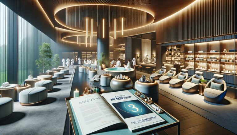 Luxurious modern spa interior with hot tub and loungers