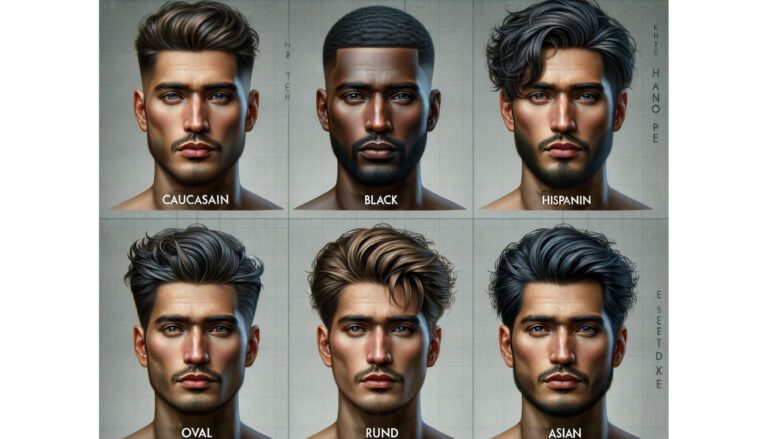 Grid of male portraits labelled by ethnicity and face shape