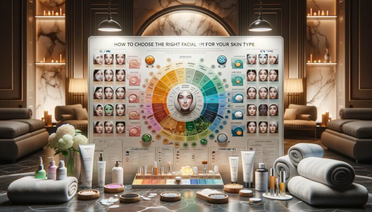 Spa skincare chart with facial products and towels