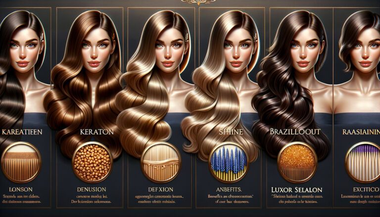 Illustration of glossy hair treatment comparisons for women