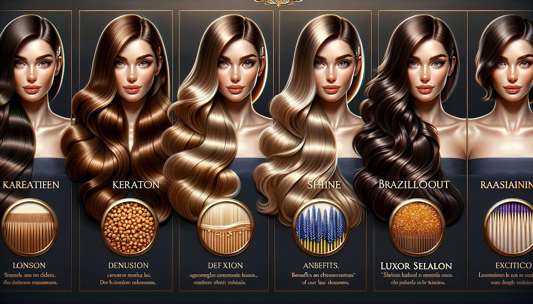 Illustration of glossy hair treatment comparisons for women