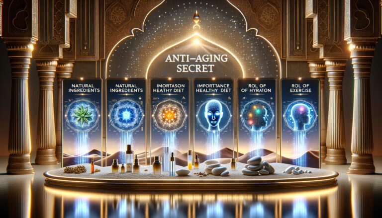 Ornate anti-ageing skincare display with wellness panels