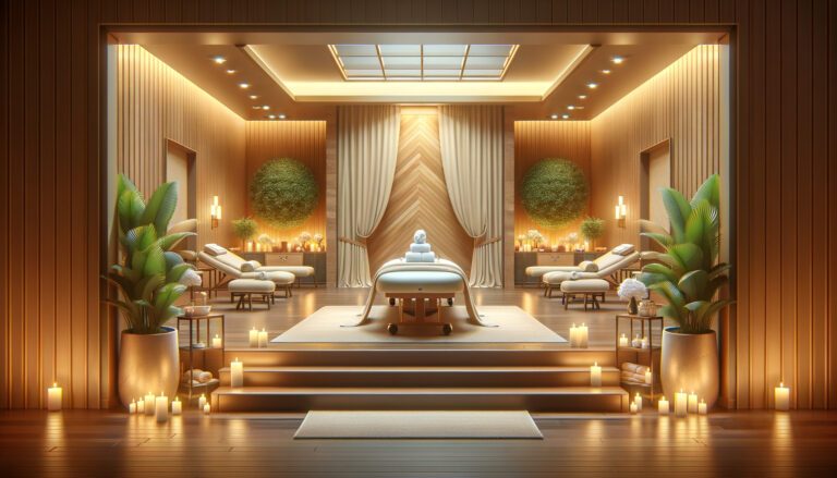 Luxurious spa room with massage tables and candles