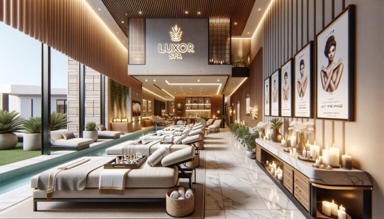 Luxurious spa interior with massage beds and candles