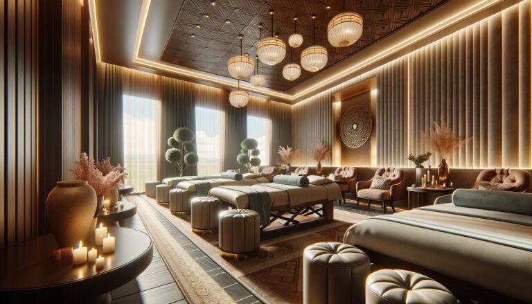 Luxurious spa room with massage tables and candles