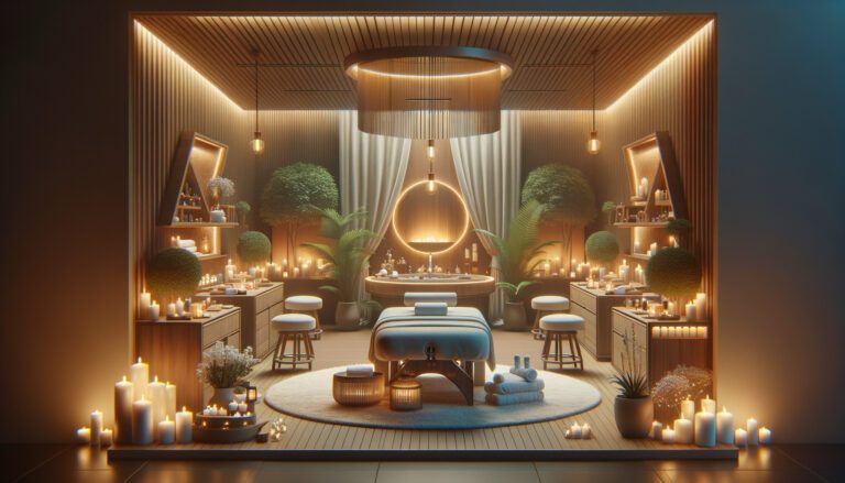 Luxurious candlelit spa room with massage table