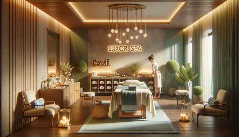 Luxurious spa treatment room with massage table and candles