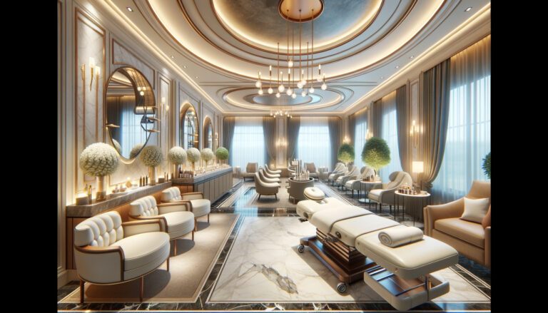 Luxurious spa interior with treatment bed and seating