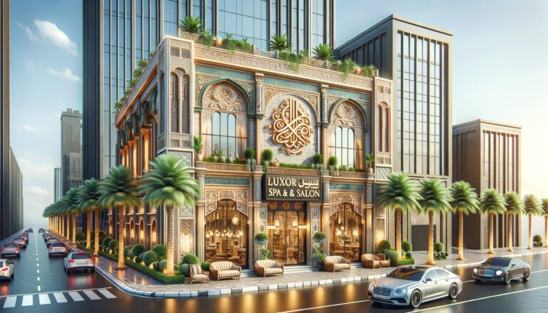 Ornate Luxor Spa and Salon with palm trees