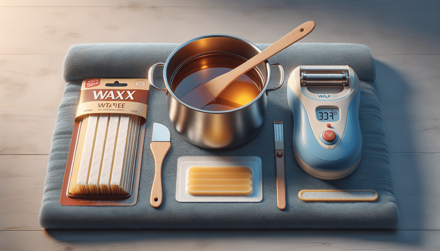 Home waxing kit with heater and strips