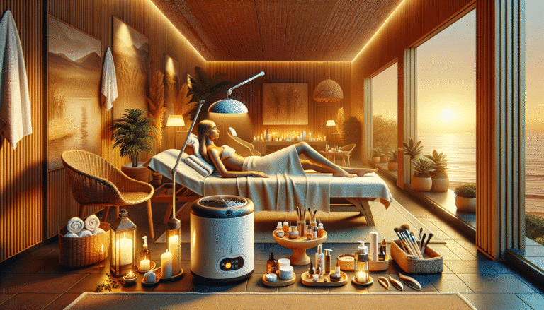 Luxury spa room with ocean sunset view