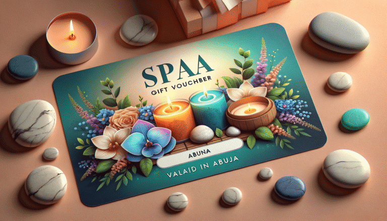 Spa gift voucher with candles, flowers and stones