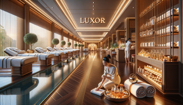 Luxury spa interior with massage beds and therapists