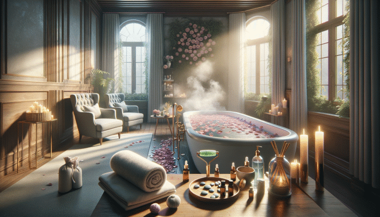 Luxurious spa bathroom with rose petal bath