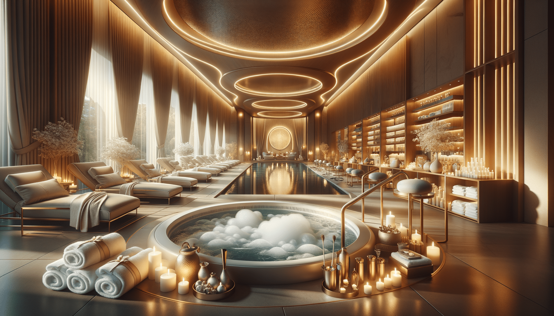 Luxurious spa interior with hot tub and pool