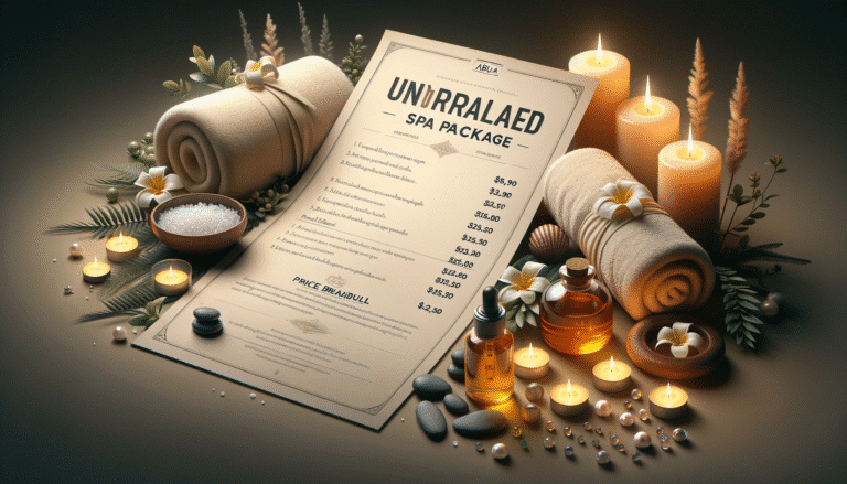 Luxury spa package menu with candles and towels