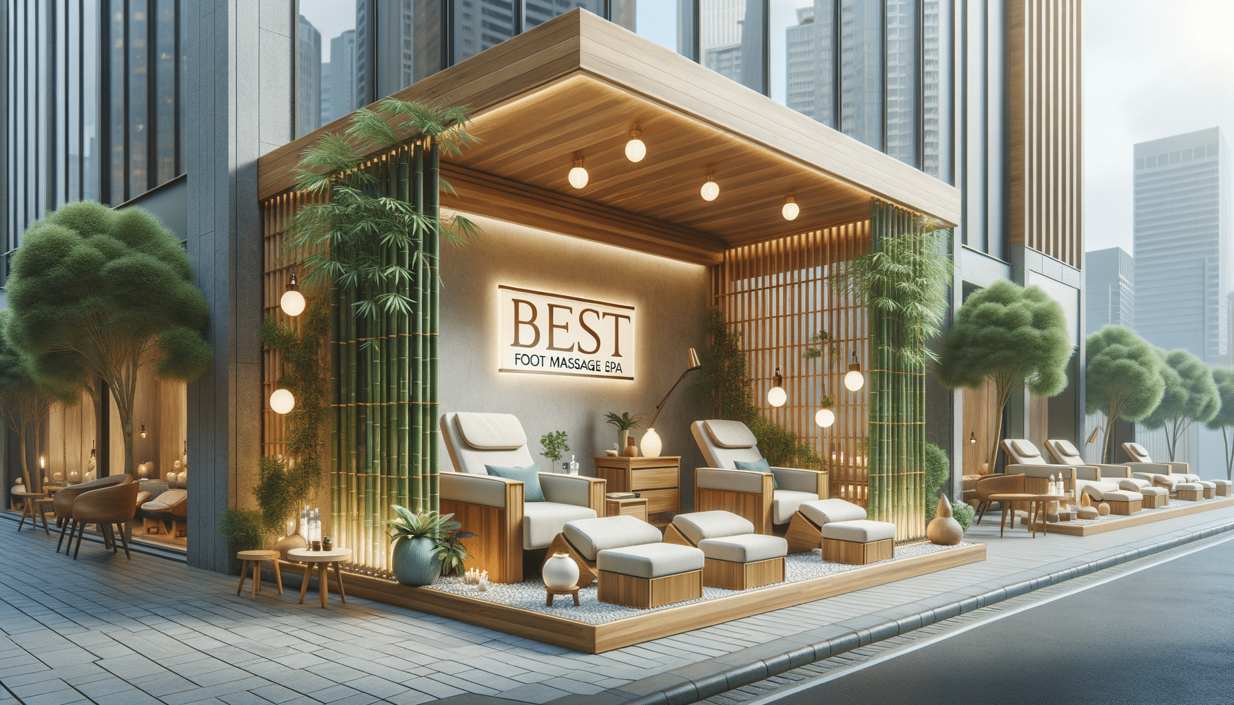 Modern outdoor foot massage spa on city street