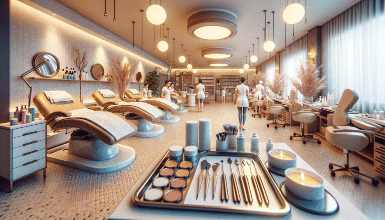 Modern beauty salon with treatment chairs and staff