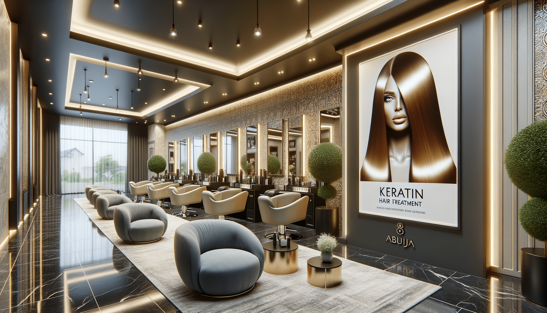 Luxury hair salon interior with keratin treatment poster