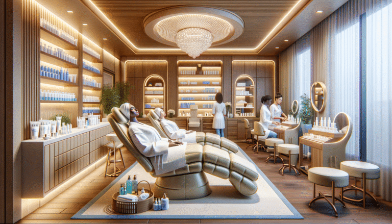 Luxury beauty salon with clients and therapists