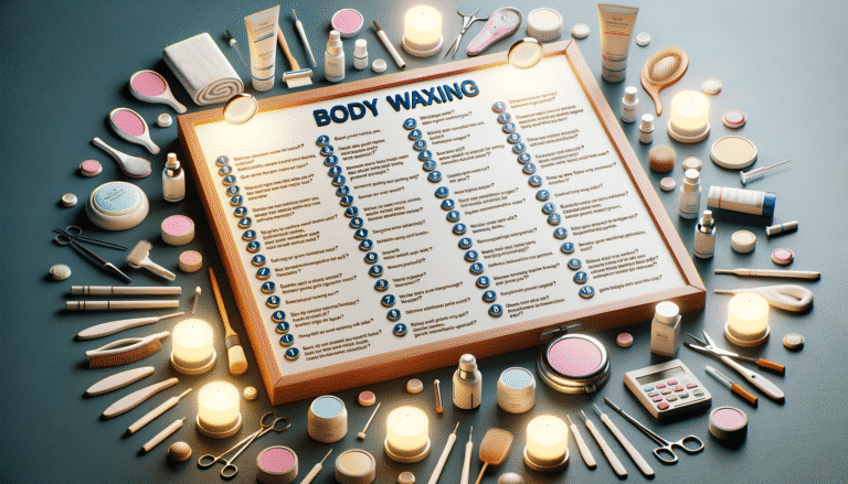 Body waxing guide board with beauty tools and candles