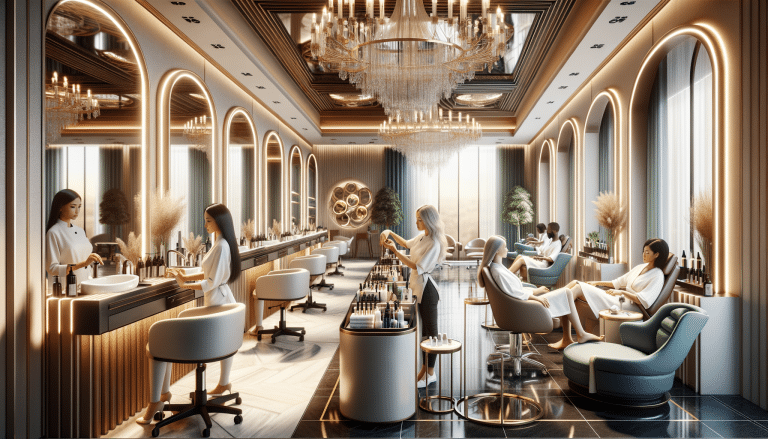 Luxurious modern hair salon with stylists and clients