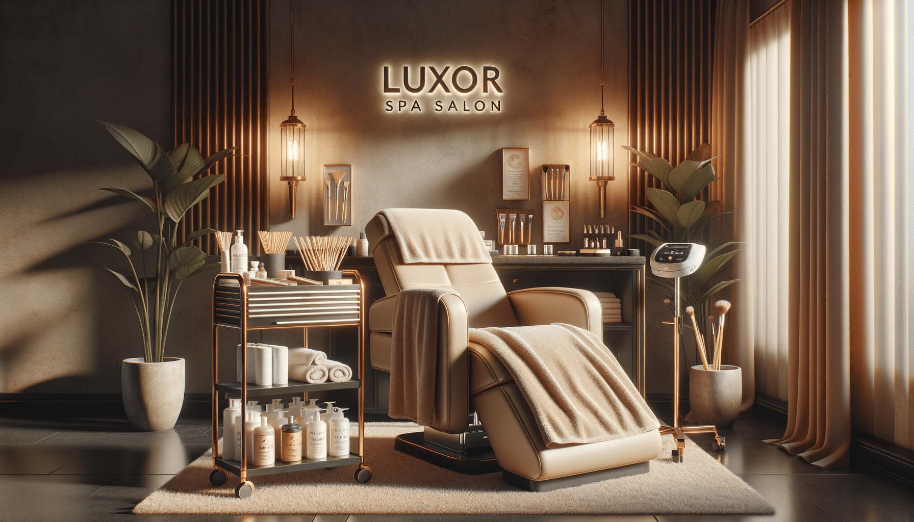 Luxury spa salon interior with reclining treatment chair
