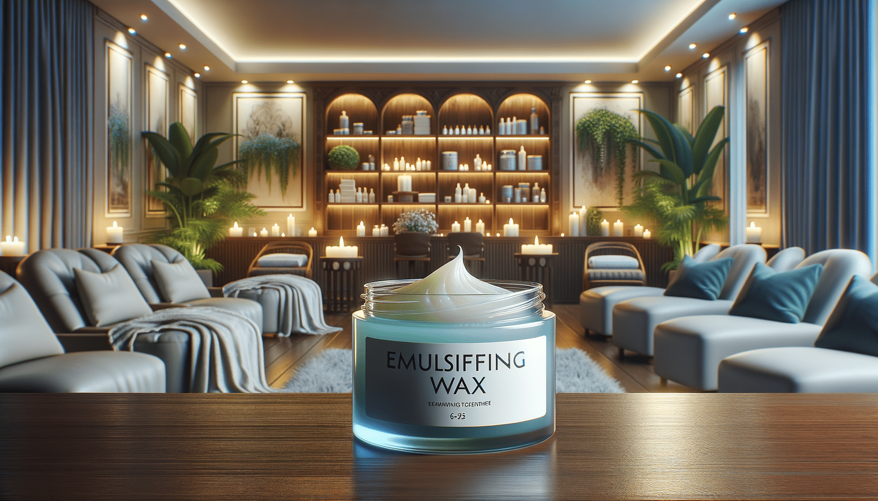 Jar of emulsifying wax in luxury spa setting