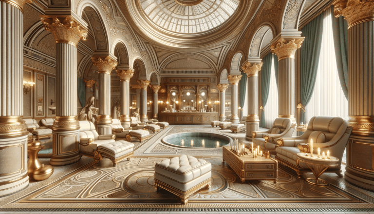 Opulent classical spa interior with columns and pool