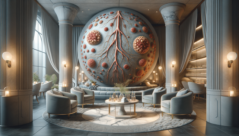 Luxury spa lounge with giant cellular wall sculpture