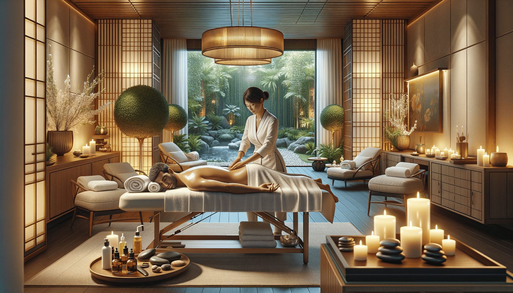 Woman giving relaxing massage in tranquil spa room