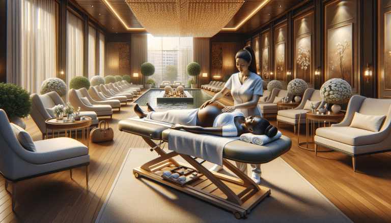 Pregnant woman receiving massage in luxury spa