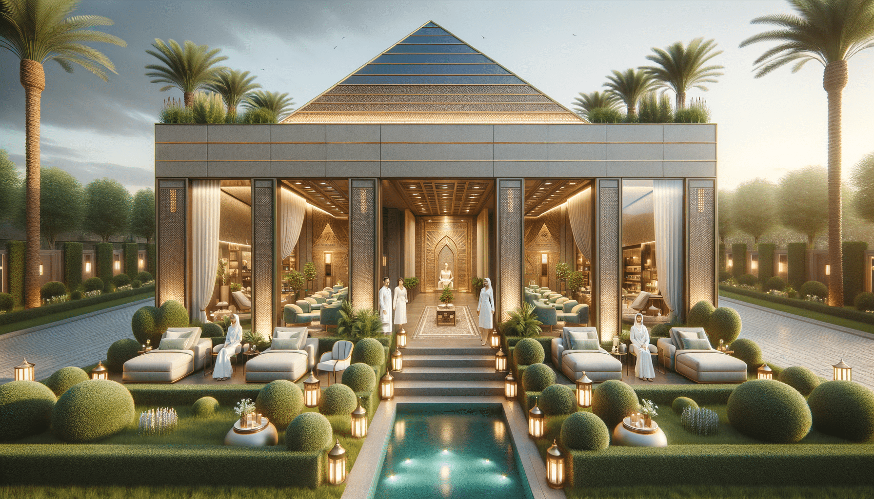 Luxurious pyramid-inspired villa with landscaped garden and pool