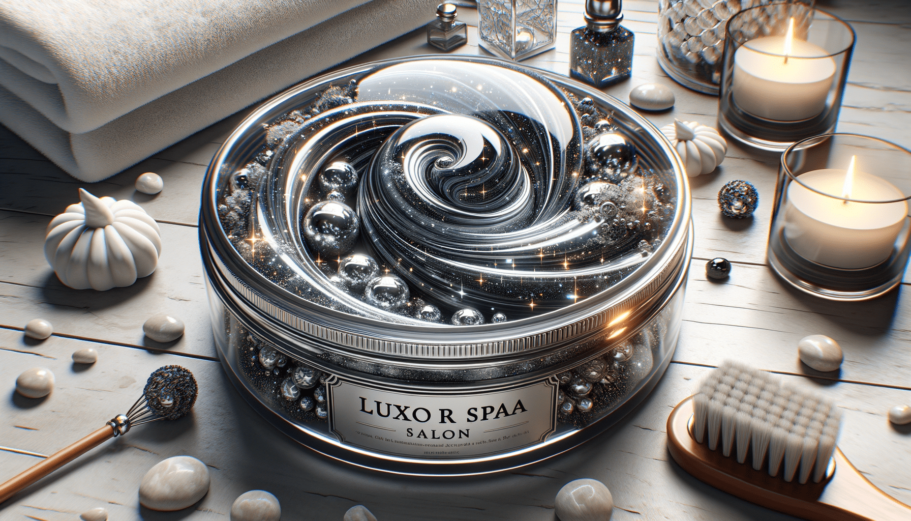 Luxury spa cream jar with candles and stones