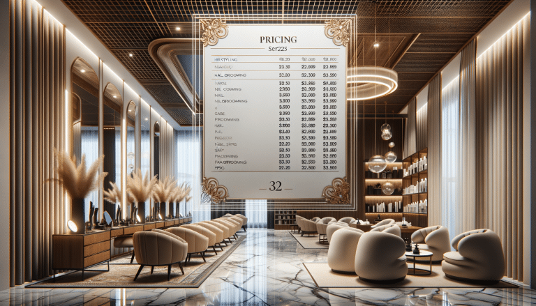 Luxury modern hair salon interior with pricing list
