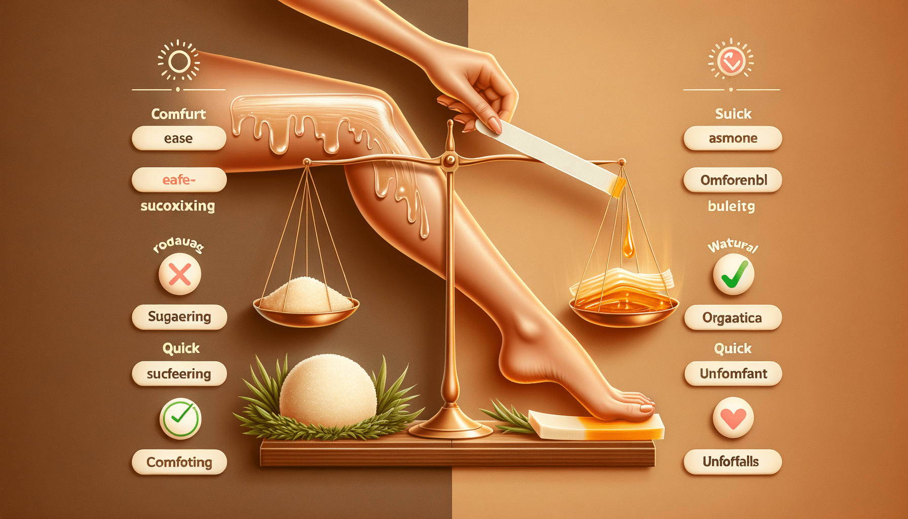 Illustration comparing sugaring and waxing hair removal methods